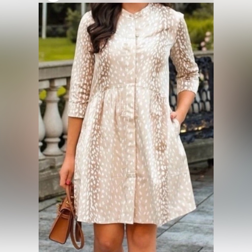 Tuckernuck Antelope Royal Shirt Dress Small S Animal Print 3/4 Sleeve Ombre - Picture 2 of 6